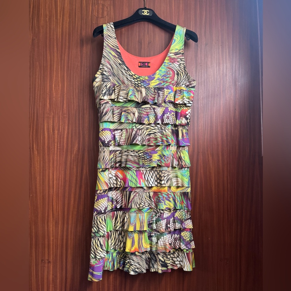 ISLE  Print  Sleeveless Jersey Tiered Ruffle Dress